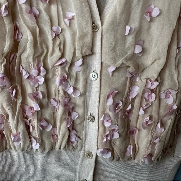J.Crew PINK Flower Floral Rose Petal Cardigan SZ Small Michelle Obama 100% Silk - Picture 6 of 8